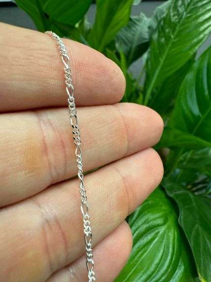 Sterling Silver Diamond-Cut Figaro Link Chain 1.9mm Solid 925 Italy Bracelet 7"
