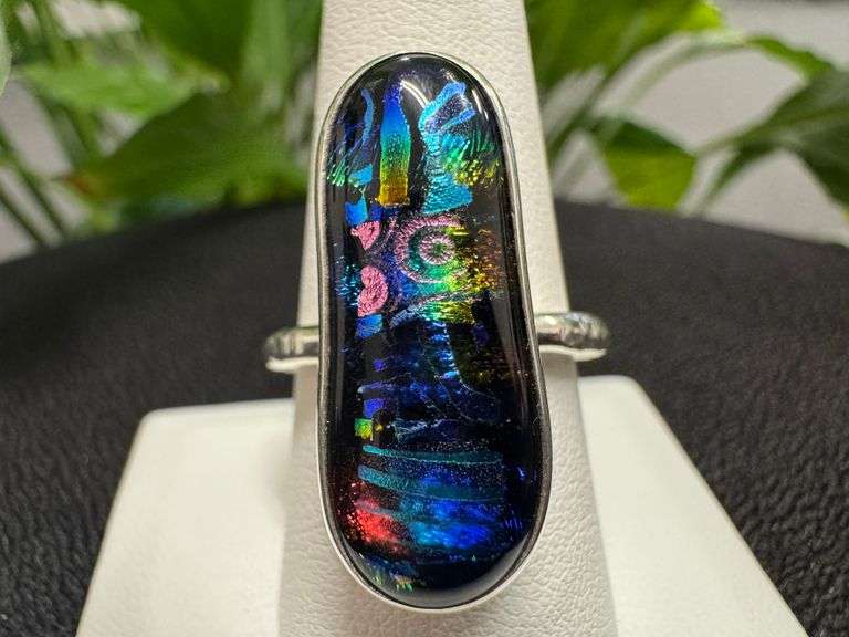 Sterling Silver 925 One of a Kind Dichroic Glass Ring Size 8.5