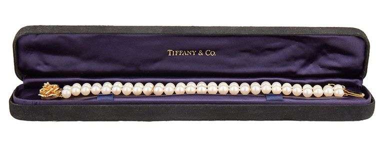 Vintage Tiffany & Co. Pearl Double Row Strand Bracelet in 14K W/Box