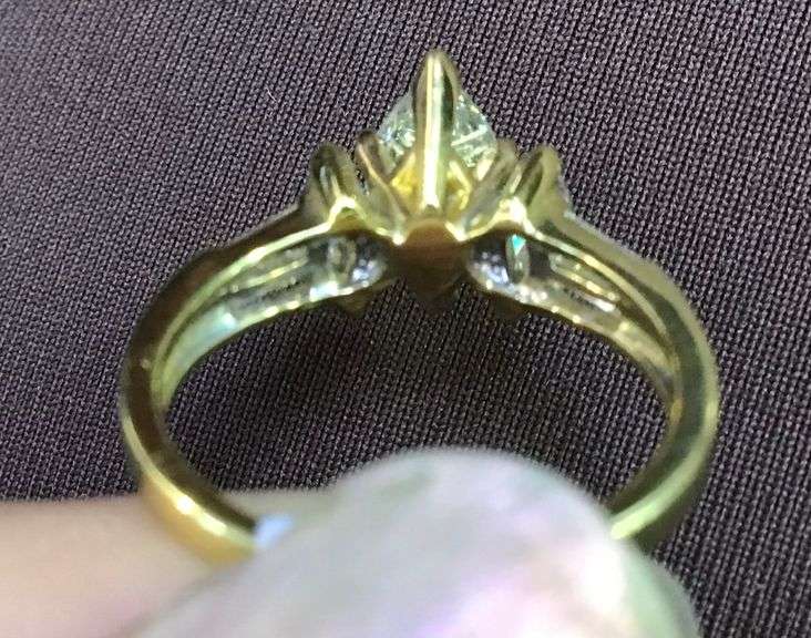 18k Yellow Gold Marquise and Baguette Natural Diamond Engagement Ring
