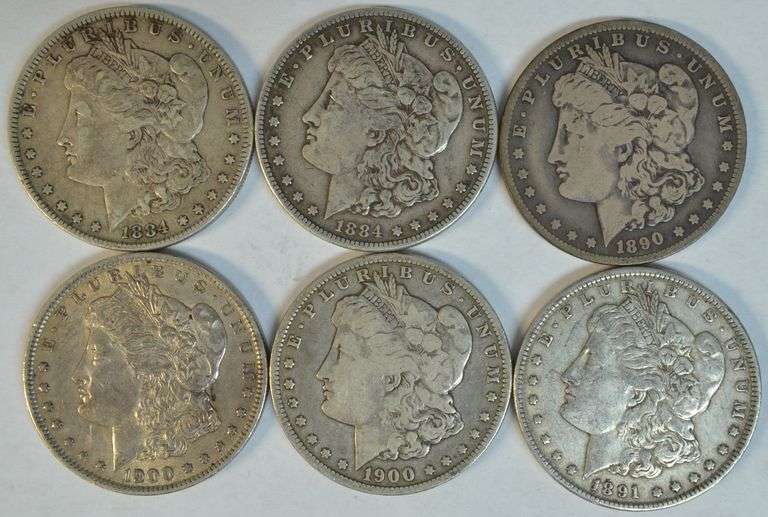 6 Sharp assorted 19th Century Morgan Silver Dollars