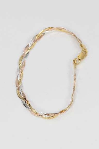 Sterling Silver Tri Colored Braided Herringbone Bracelet 5mm 925 Italy Chain 7"