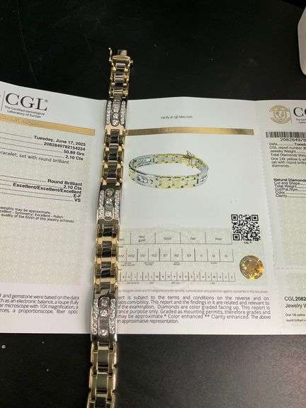 MEN'S CERTIFIED BRAND NEW 14K YELLOW AND WHITE GOLD DIAMOND BRACELET