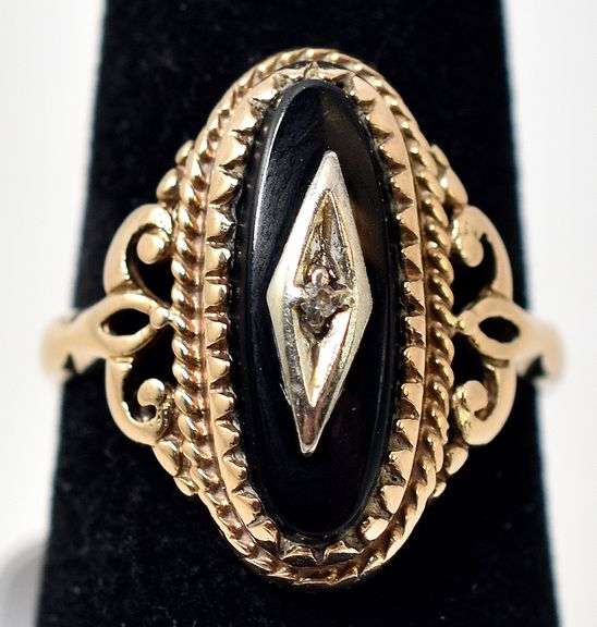 Dazzling Vintage Onyx and Diamond Ring in 10K Yellow Gold