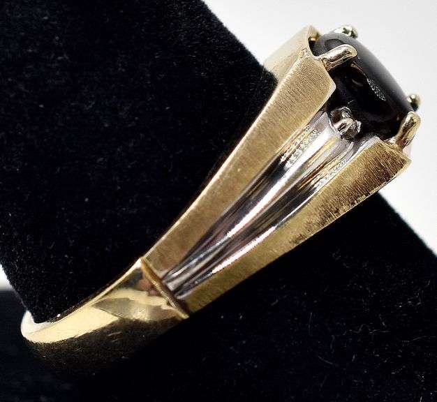 Stunning 10K Yellow Gold Golden Sheen Obsidian and Diamond Ring