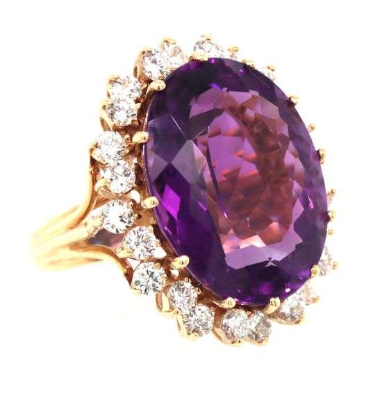 14kt Yellow gold 12ct Amethyst and 1.50ctw diamond ring