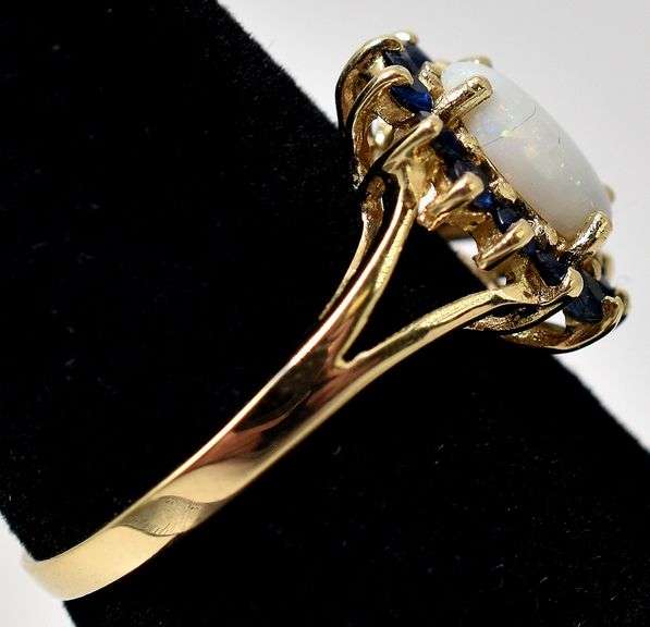 Colorful 14K Yellow Gold Opal And Blue Sapphire Gemstone Ring