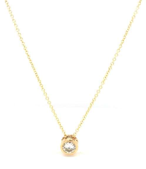 14kt Yellow gold 0.60ctw round brilliant cut diamond bezel set pendant on chain