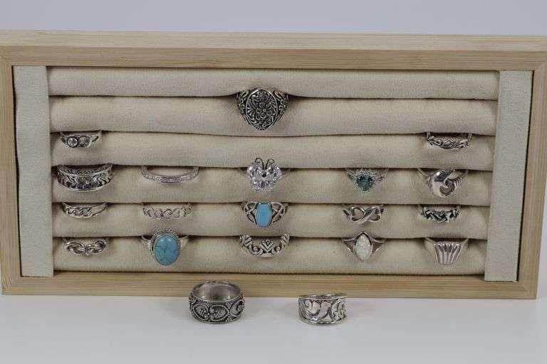 .925 Sterling Silver Ring Assortment Various Sizes & Styles (20 Ring Lot)