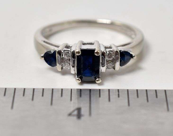Stunning 10K White Gold Blue Sapphire and Diamond Ring