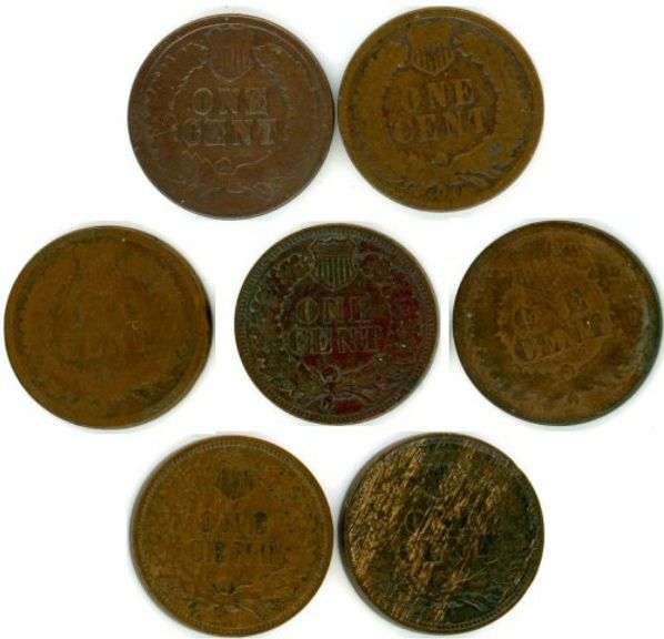 7 Different Indian Head Cents: 1865-1907