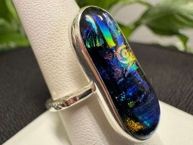 Sterling Silver 925 One of a Kind Dichroic Glass Ring Size 8.5