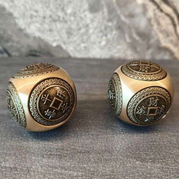 Pair of Brass Rotating Feng Shui Lucky Balls