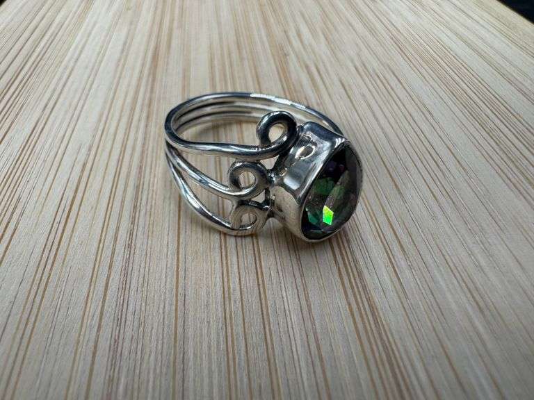 Sterling Silver Mystic Quartz Stone Ring Size 8