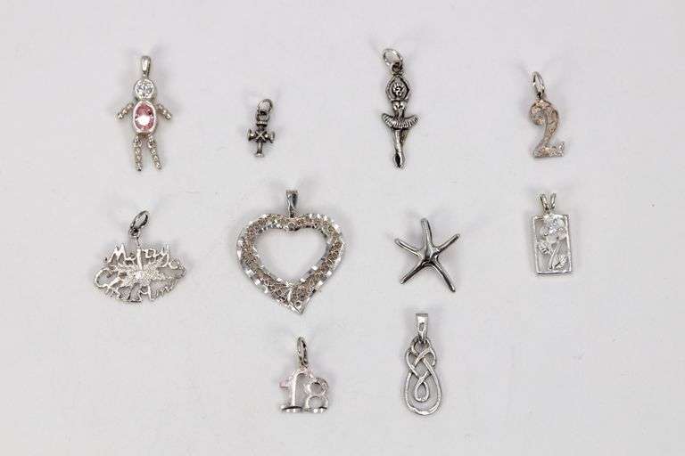 Sterling Silver Pendant Assortment Various Sizes & Styles (10 Pendant Lot)