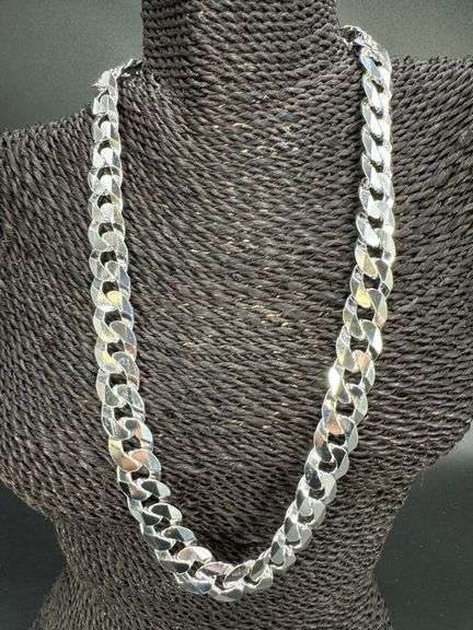 Men's 15.5mm Solid .925 Sterling Silver Flat Curb Chain Link Italy Necklace 24" inch