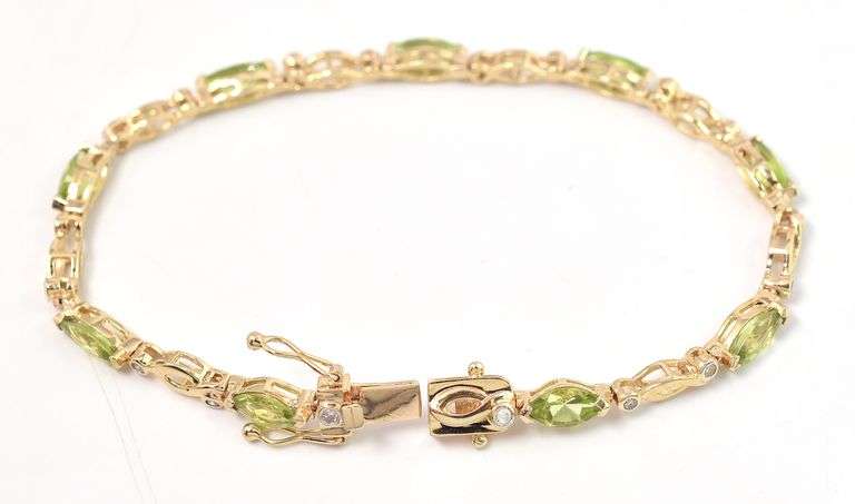 Precious 5.48CTW Marquise-Cut Peridot Gemstone & Diamond Bracelet in 14K Yellow Gold Over Sterling S