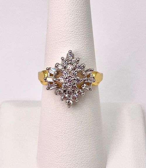 Sparkling 14 Kt Yellow Gold Plated 4.1 Ctw Lab Simulated Diamond Ring