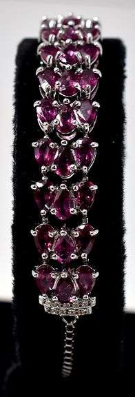 Pink Saphire and Cz Gemstone Adjustable Bracelet in Sterling Silver