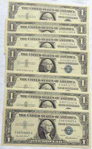 7 Various CH CU  1957 & A & B $1 Silver Certificates.