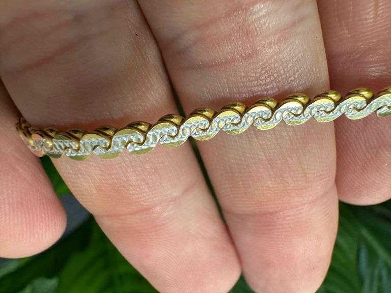 Sterling Silver 925 Serpentine 7" Two Tone Bracelet with 24k Gold Plating