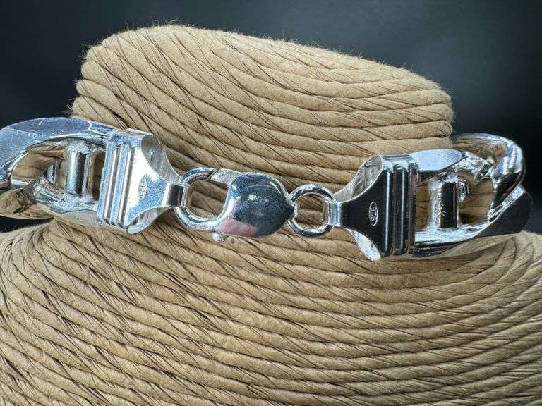 Sterling Silver 16mm Heavy Mariner Chain Cuban Flat Link 925 Italy Bracelet 9"