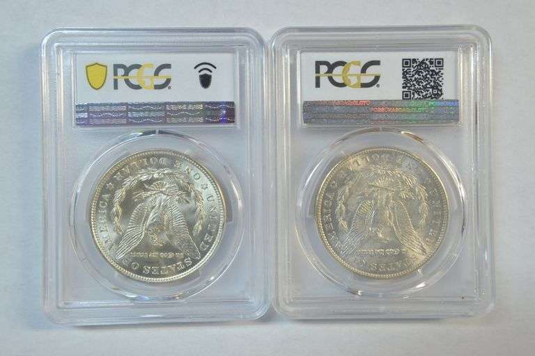 Bright-white near Gem BU 1904-O & 1921 Morgan Dollars. PCGS MS64