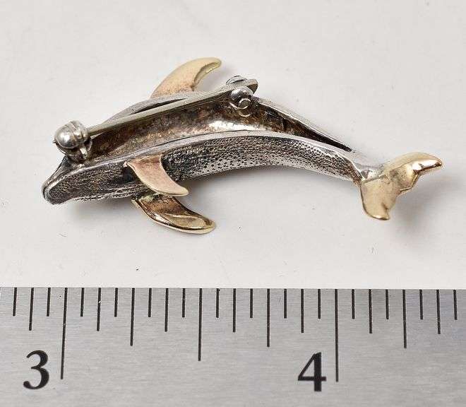 Dolphin Brooch with Sapphire Eye in Sterling Silver