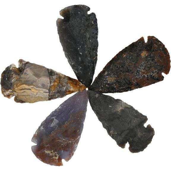 Lot of 5 Jasper Arrowheads Natural Flint Arrowheads