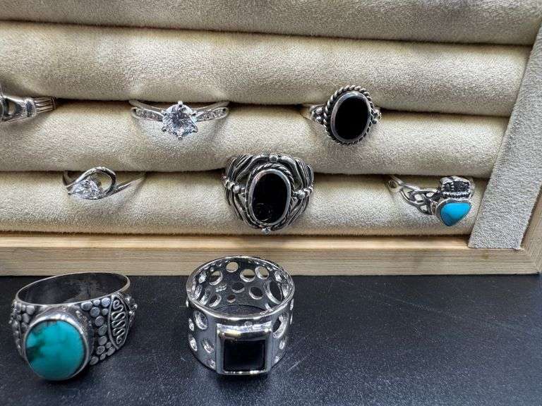 .925 Sterling Silver Curated 20 Ring Lot Various Sizes & Styles