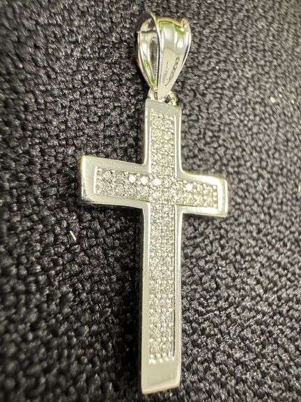 Rhodium Plated 925 Sterling Silver Moissanite Cross Christian Jesus Love Pendant