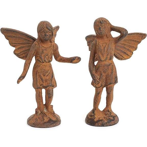 Lot of 2 Cast Iron Winged Fairies