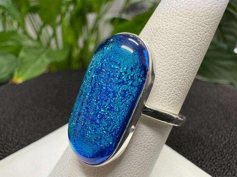 Sterling Silver 925 One of a Kind Dichroic Glass Ring Size 7.5