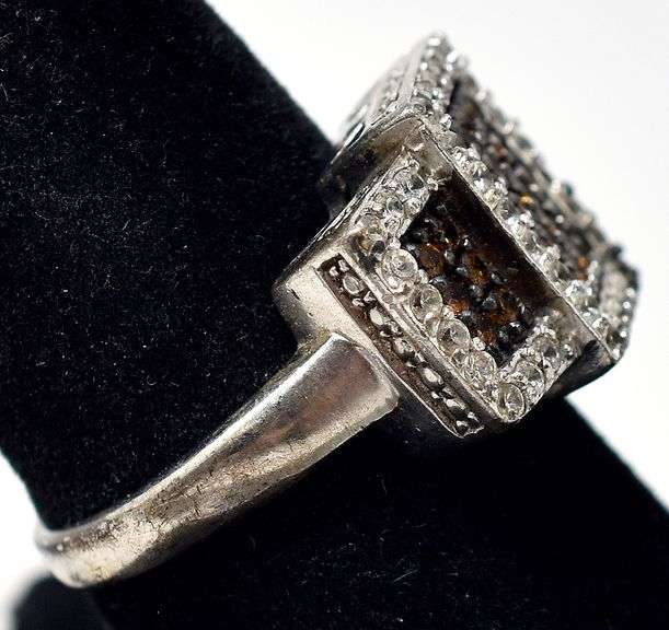 Burnt Orange and Clear CZ Ring in Sterling Silver