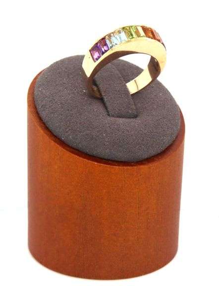 14kt Yellow gold 3.30ctw multi gemstone baguette band