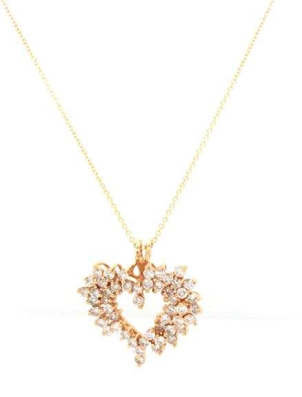 14kt Yellow gold 1.50ctw diamond cluster open heart pendant on chain