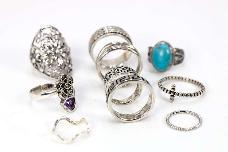 Sterling Silver Curated Ring Assortment Various Sizes & Styles (10 Ring Lot)