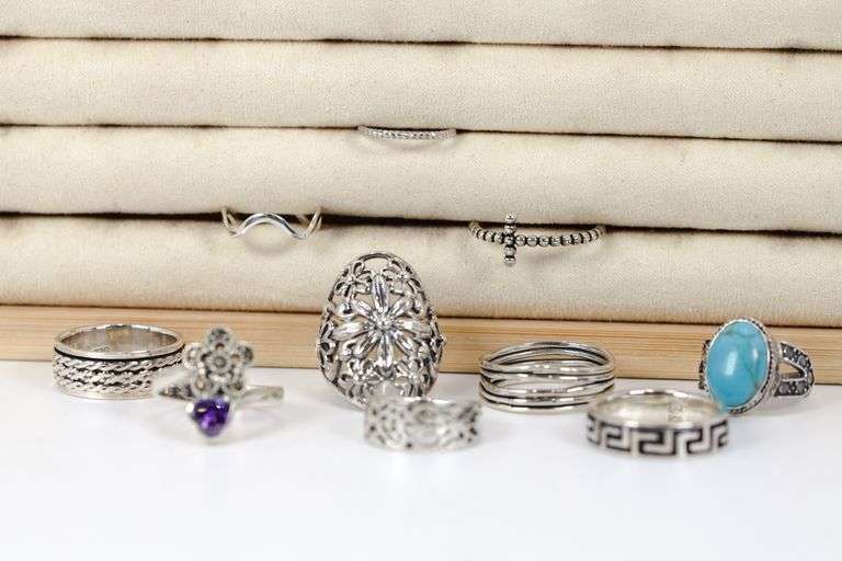 Sterling Silver Curated Ring Assortment Various Sizes & Styles (10 Ring Lot)