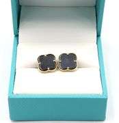 Precious 14K Yellow Gold Motif Black Onyx Stud Earrings