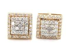 10kt two tone gold diamond pave square stud earrings