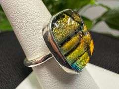 Sterling Silver 925 One of a Kind Dichroic Glass Ring Size 7.25