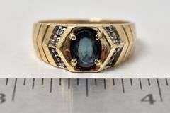 Wonderful 10K Yellow Gold Blue Sapphire and Diamond Ring
