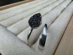 Sterling Silver 925 Titanium Coated Druzy Agate Crystal Stone Ring Adjustable Spoon Band