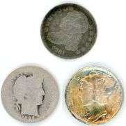 3 Different US Silver Dime Types: 1831, 1893-O, & 1943-D
