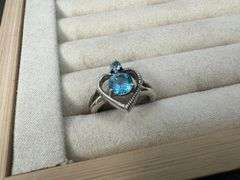 Sterling Silver Natural Gemstone Blue Topaz Ring Size 6