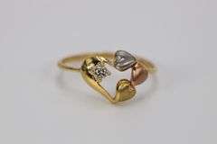 10k Yellow Gold Round White CZ Tri-Color Heart White Rose Promise Ring Band Size 6.5