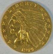Beautiful Mint State 1914-P US $2.50 Indian Gold Piece. Scarce