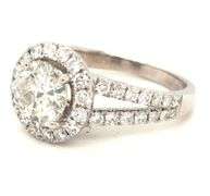 18kt White gold 0.86ctw diamond split shank diamond halo setting engagement ring