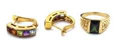 Group lot of 14kt Yellow gold gemstone rings and one pair of earrings