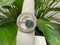 Sterling Silver 925 Natural Gemstone Blue Topaz & Clear CZ Ring Size 8